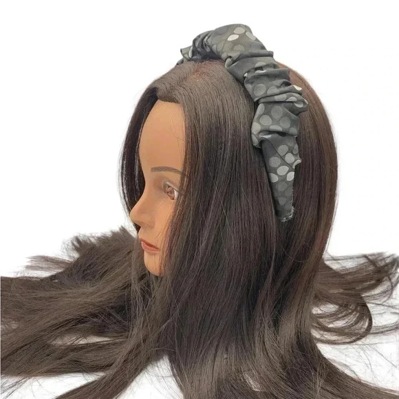 Multi-Gray Polka Dots Silk Headband Artisan Handcrafted Crown Hair Accessory - Picture 1 of 8